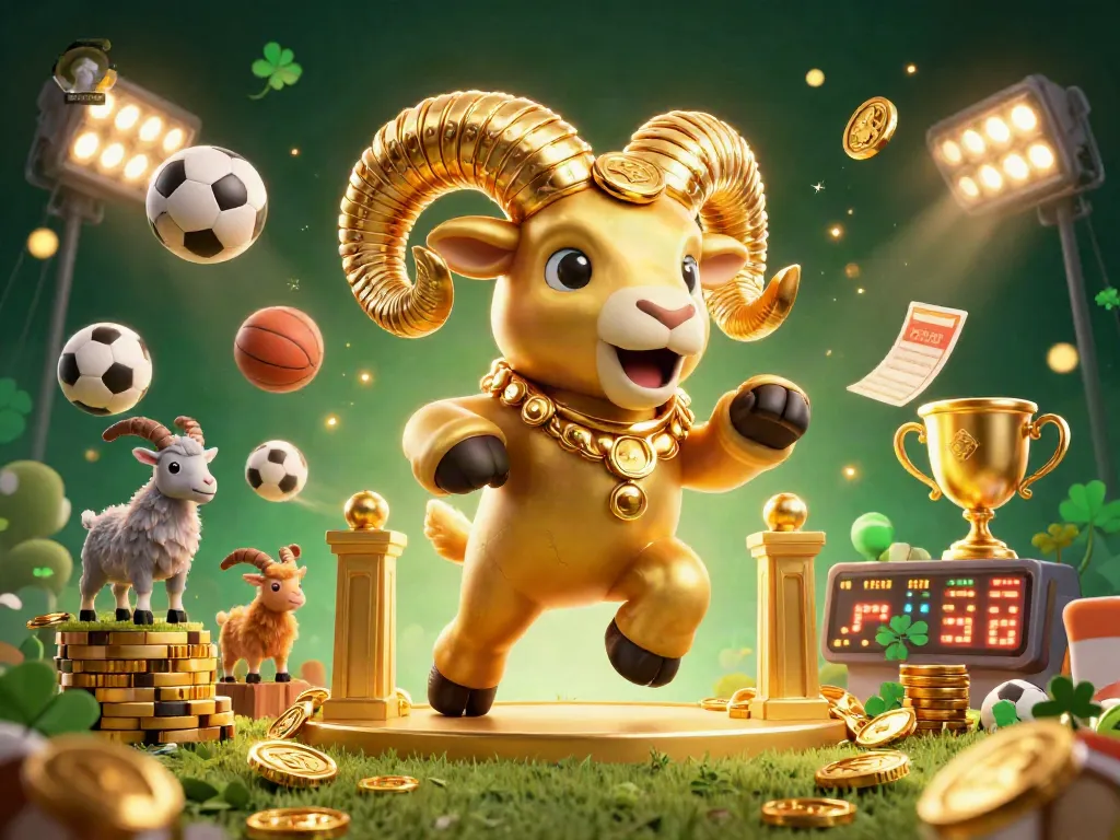 IDNSCORE reveals a thrilling sports betting adventure as a golden ram charges through a casino scene.