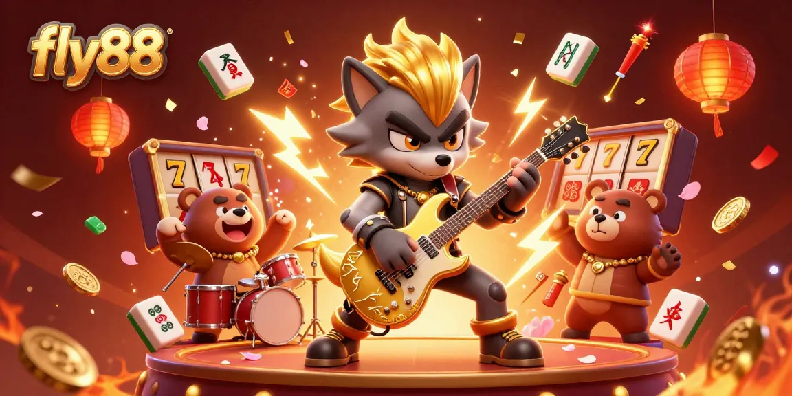 Engage with fly88's exciting casino world featuring a dynamic casino illustration with characters playing in a vibrant atmosphere.
