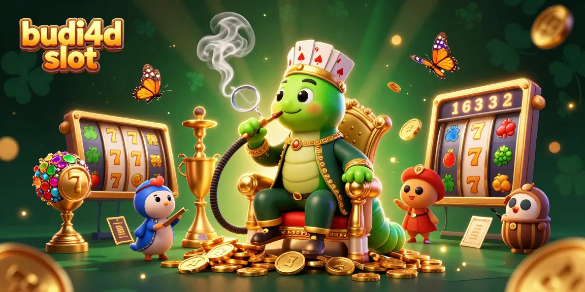 Experience thrilling budi4d slot action with this vibrant 3D illustration featuring a caterpillar master and dynamic slot elements.