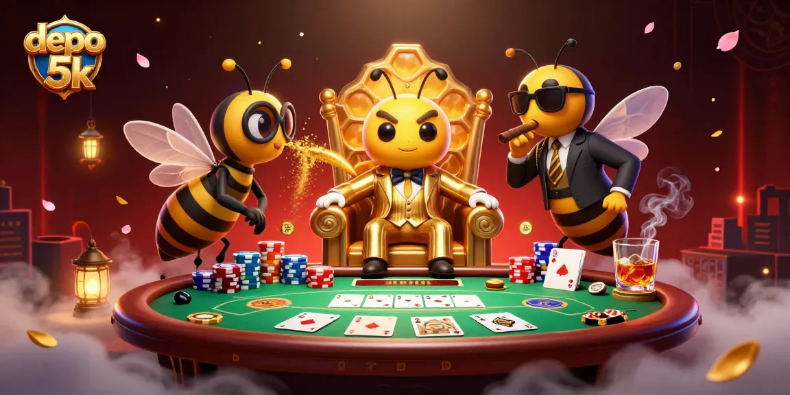 Engage in exciting poker strategies at depo 5k with our vibrant illustration of a cartoon casino scene.