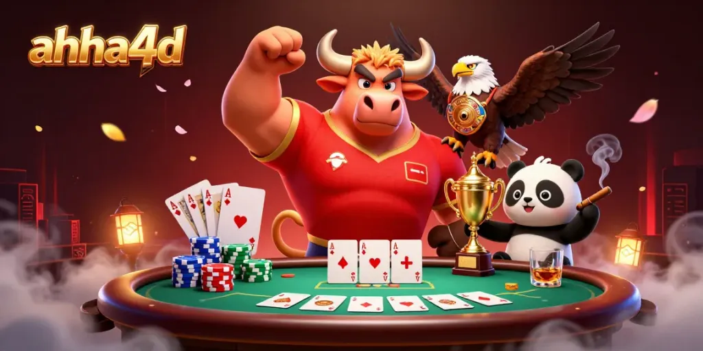 Experience thrilling victories with ahha4d in this vibrant casino scene featuring bold characters and poker elements.