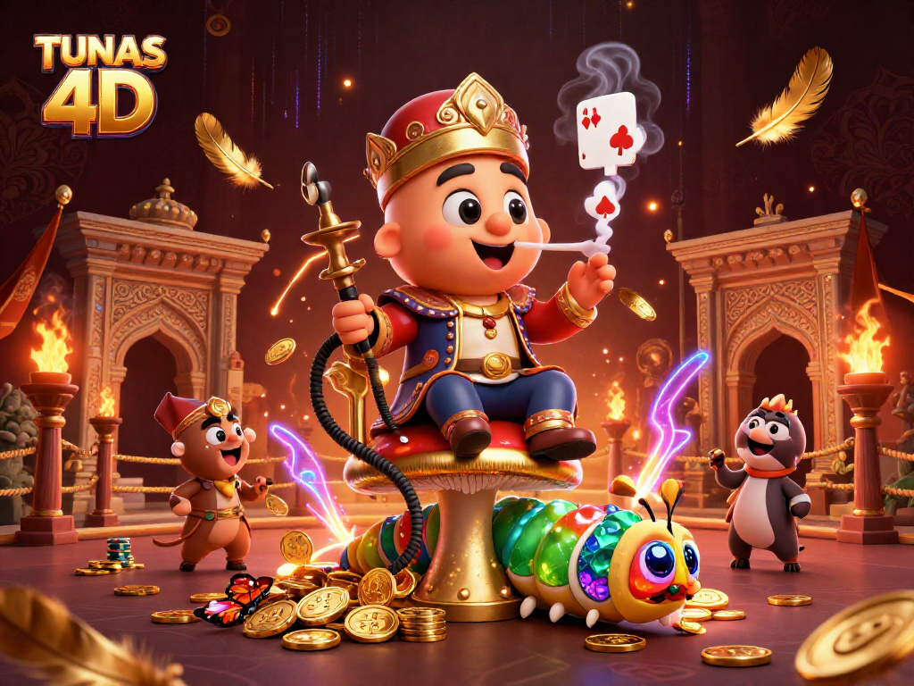 Engage in thrilling games with TUNAS 4D, showcasing a vivid scene with poker symbols and casino elements.