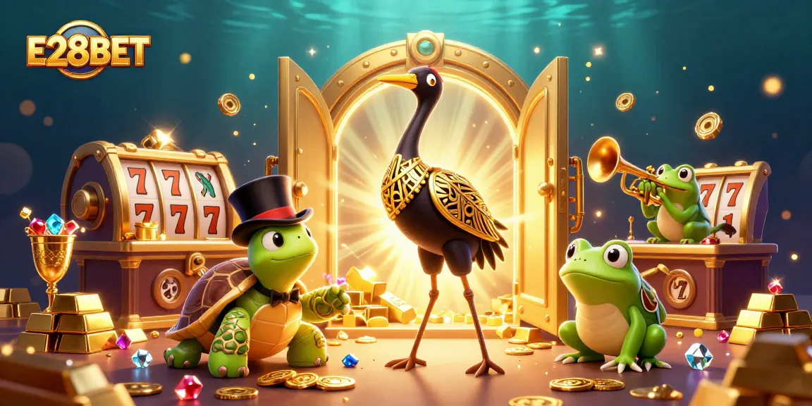 Engage with E28BET's vibrant casino scene featuring characters and rich gaming elements.