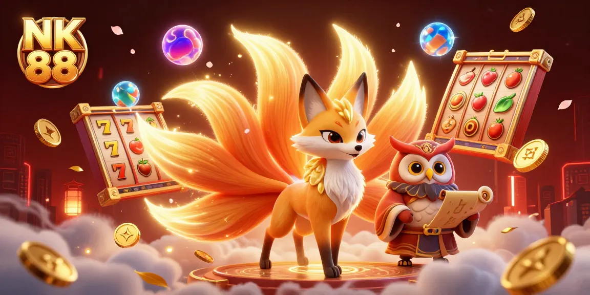 Experience thrilling wins at NK 88 with vibrant slot reels and mystical creatures.