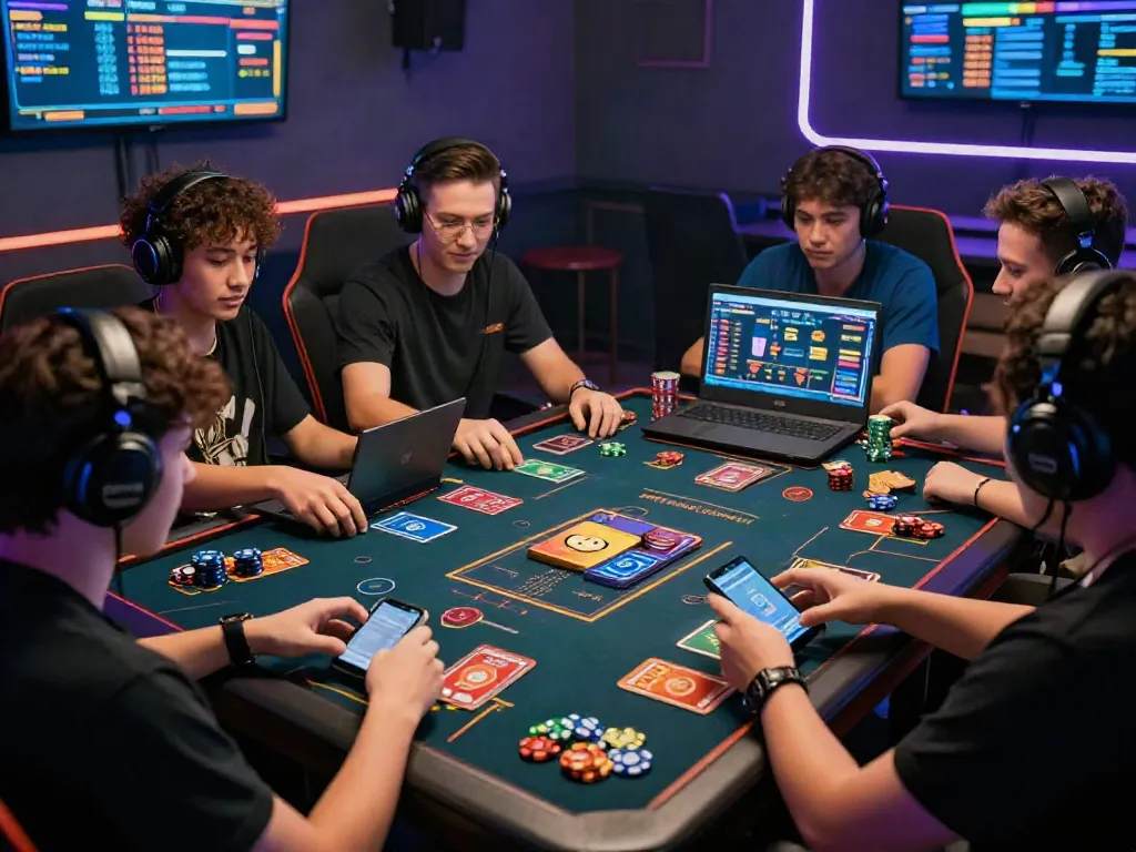 Engaged players experiencing Bandar Togel in an exciting online gaming lounge, showcasing vibrant virtual cards and immersive gameplay.