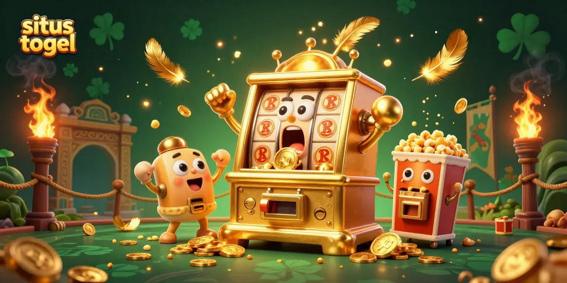Mesin slot merayakan kemenangan di situs togel dengan koin berhamburan dan efek dramatis.