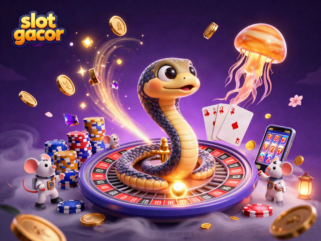 Experience the excitement of slot gacor with vibrant cosmic characters in this dynamic casino scene.