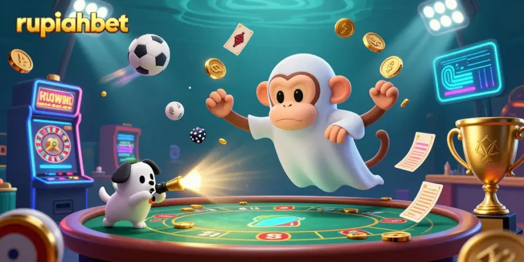 Experience the lively casino chaos with rupiahbet where a poltergeist monkey juggles gold amidst thrilling games.