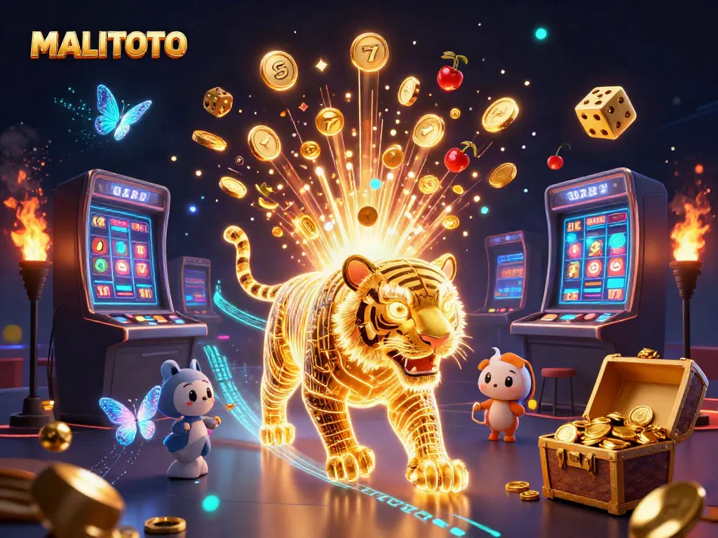 MALITOTO showcases a vibrant 3D casino landscape with a golden tiger and jackpot elements.