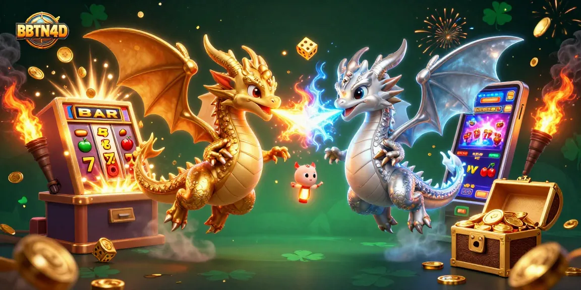 BBTN4D memikat pemain dengan ilustrasi 3D menakjubkan dari naga beraksi dan mesin slot jackpot.
