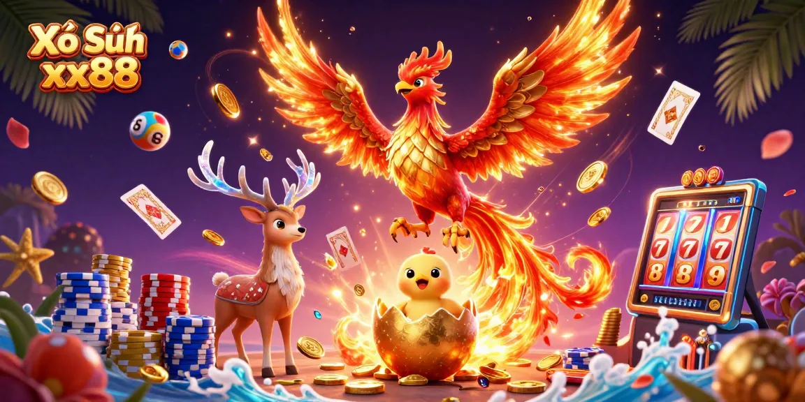 Xổ Số xx88 showcases vibrant lottery and bingo scenes with golden coins and magical elements.