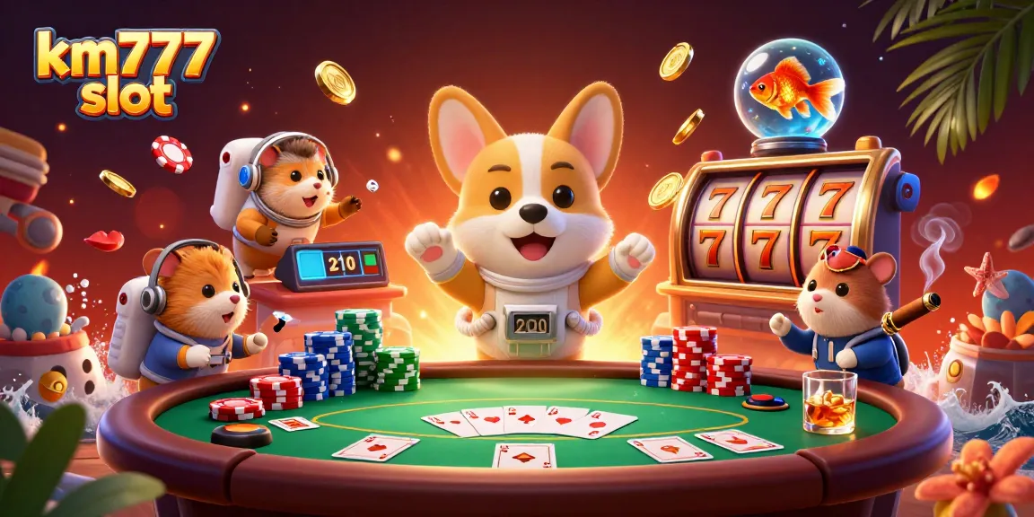 Engage with the vibrant km777 slot scene featuring playful characters in an exciting casino atmosphere.