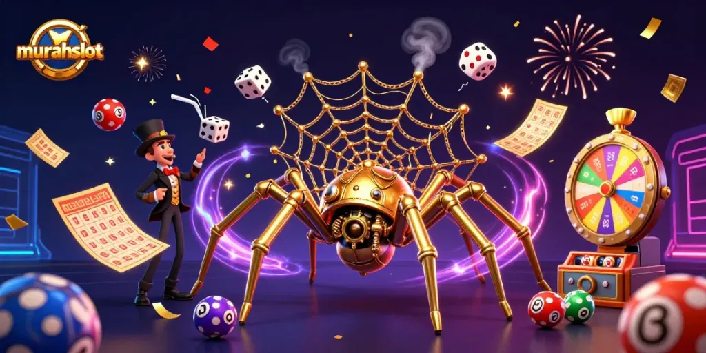 Menyusun strategi menang di murahslot dengan karakter unik dalam ilustrasi 3D yang meriah.