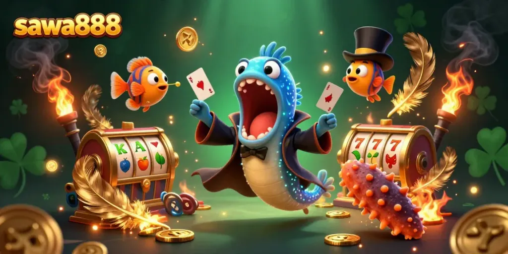 Experience thrilling gameplay with sawa888 featuring vibrant slot reels and magical oceanic characters.