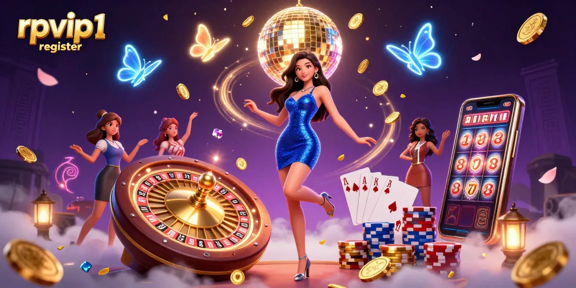 Engage in thrilling casino action with the rpvip1 register featuring a glamorous casino scene and vibrant game elements.
