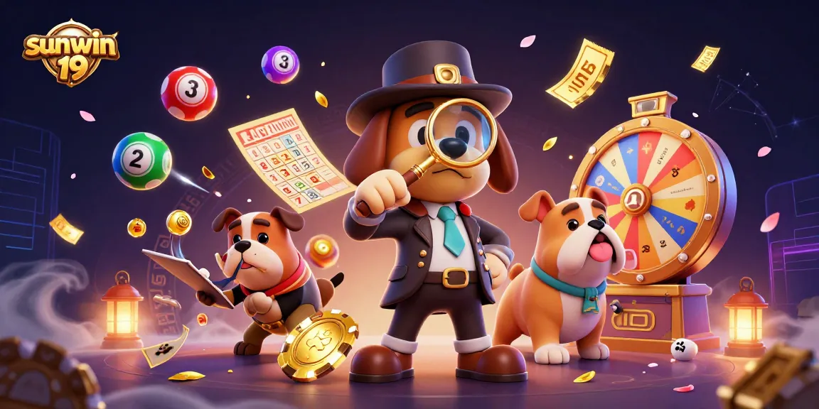 Experience the thrill of sunwin 19 with a cartoon detective and bulldog in a vibrant casino scene.