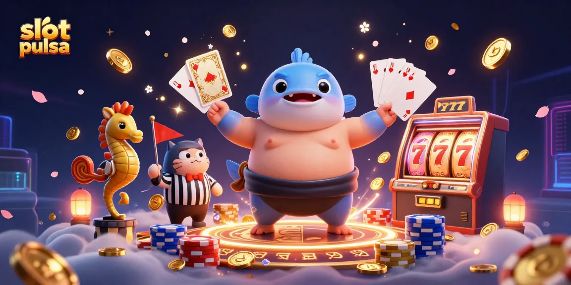 Engage with slot pulsa games featuring a dynamic underwater scene with animated characters and casino elements.