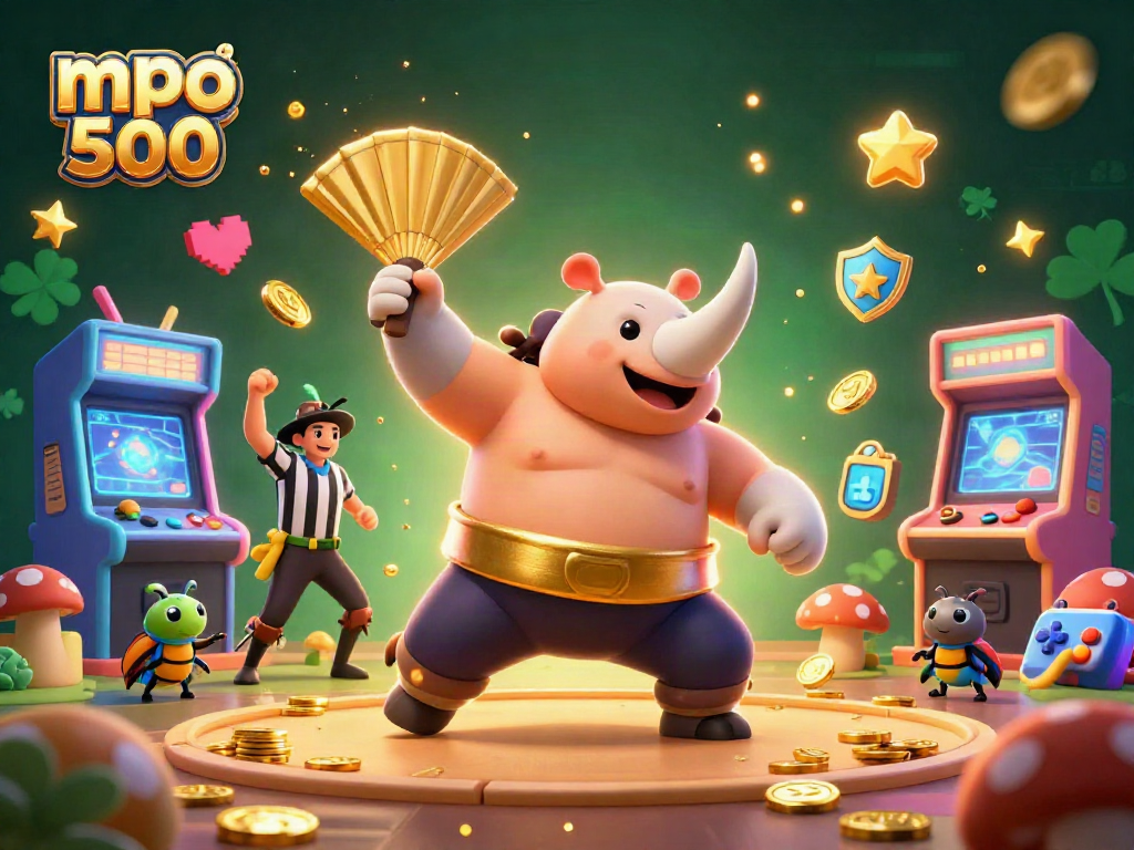 Memainkan mpo 500 dengan juara sumo kejuaraan keong dan koin emas yang berserakan.