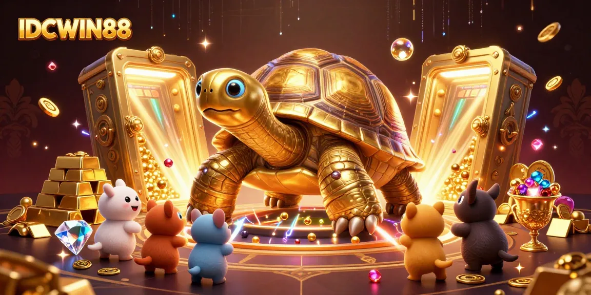 Experience the excitement of IDCWIN88 with a vibrant 3D scene showcasing dynamic gambling elements and characters.
