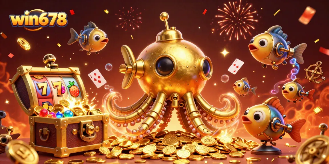 Engage with win678’s thrilling slots experience amidst the golden kraken at a vibrant casino.