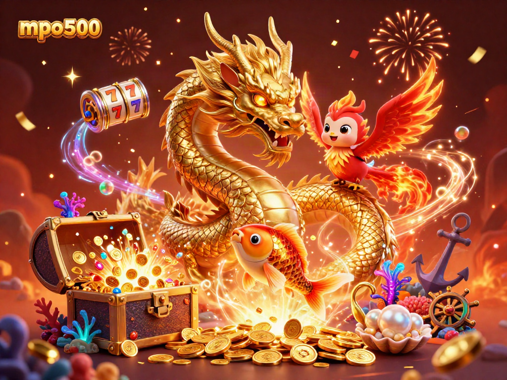 Permainan mpo500 yang menarik dengan naga emas dan phoenix, kualitas tinggi dalam ilustrasi 3D