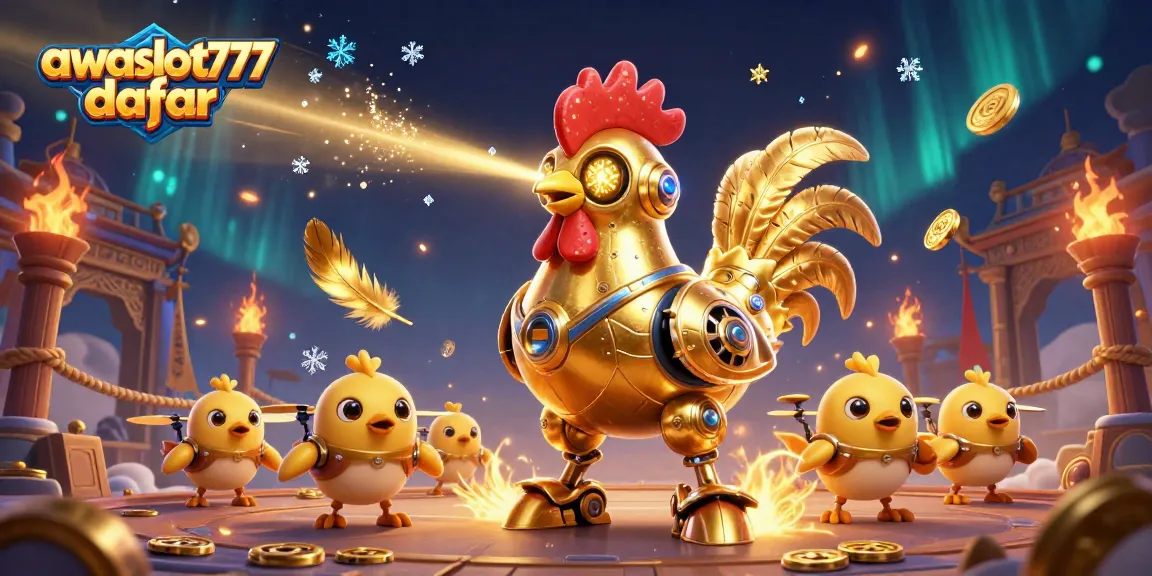 Engage with awslot777 daftar to enjoy thrilling gaming action featuring dazzling golden rooster and chick drones.