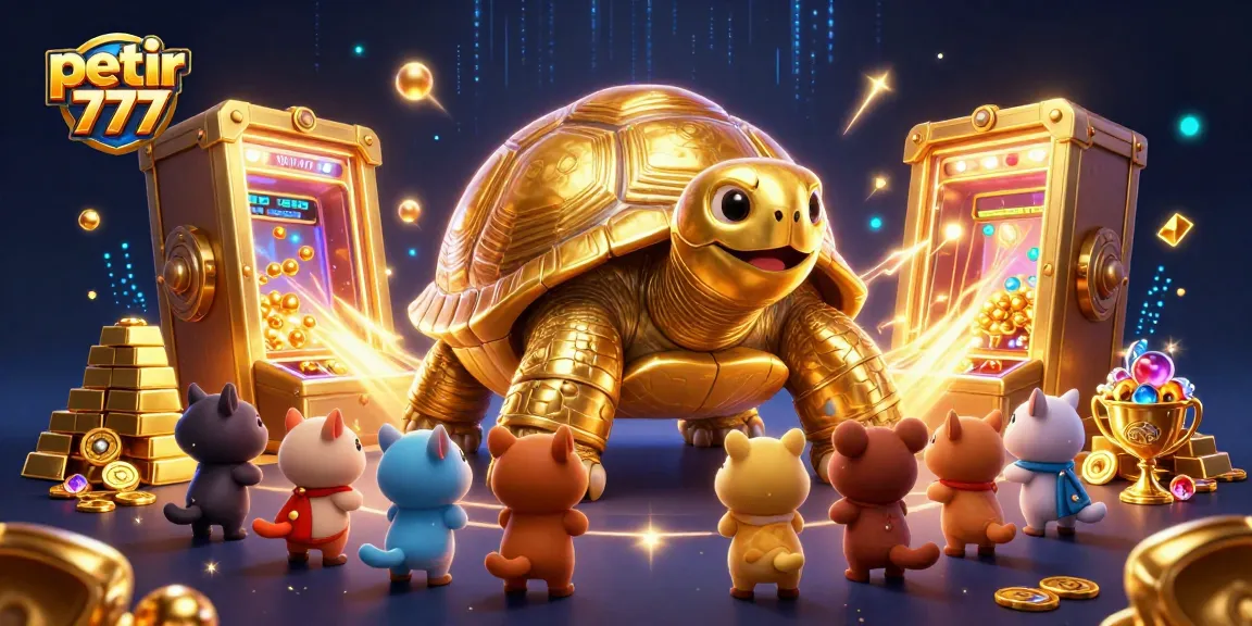 Experience the thrill of petir 777 slots as tiny golden balls bounce in a playful casino scene.