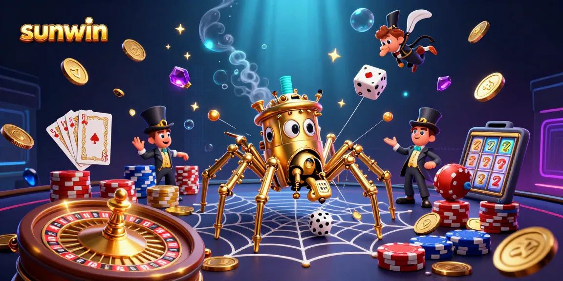Experience the thrill of winning at sunwin with a vibrant 3D casino scene featuring dynamic game elements.