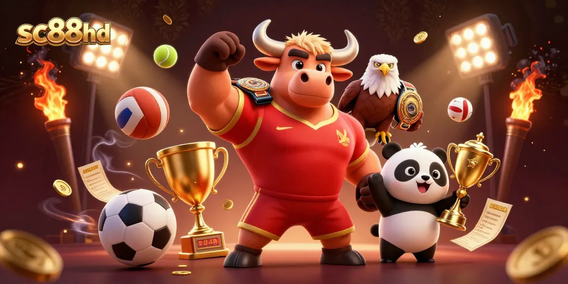 sc88hd showcases a victory pose with championship elements and joyful trophies in a dynamic casino scene.