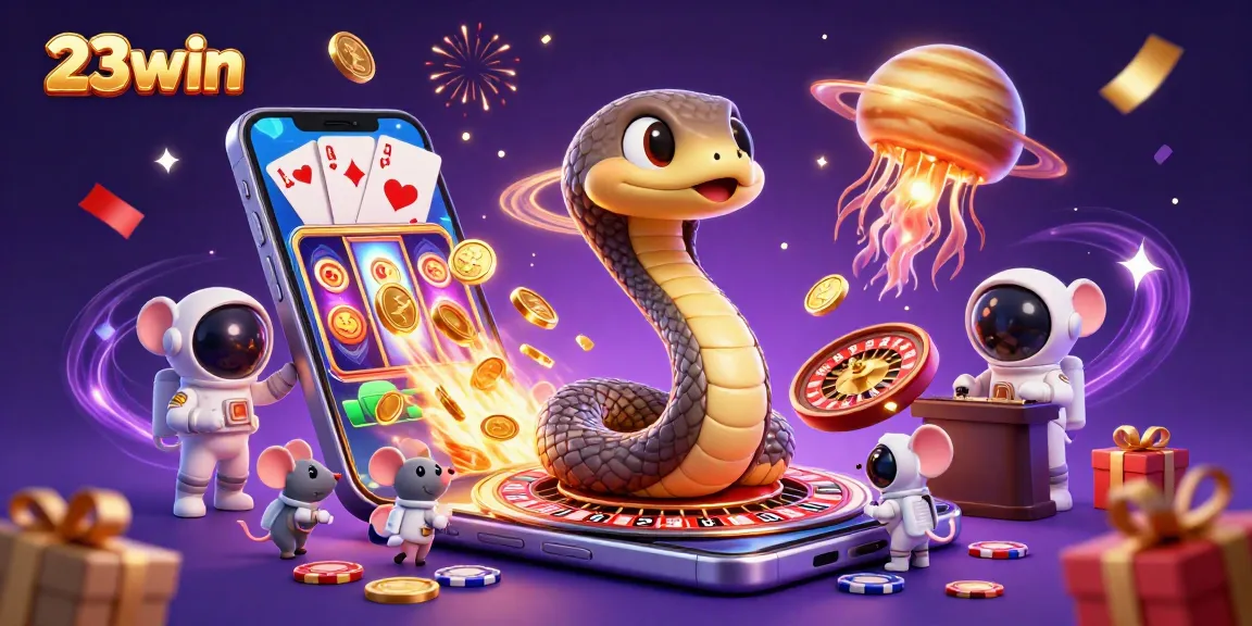 Experience thrilling gaming at 23win with a cosmic roulette wheel, slot games, and playful astronauts!