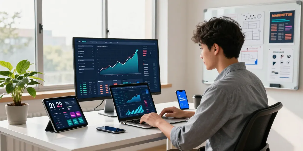 MidiaKit tools in a vibrant digital marketing workspace showcasing analytics and productivity.