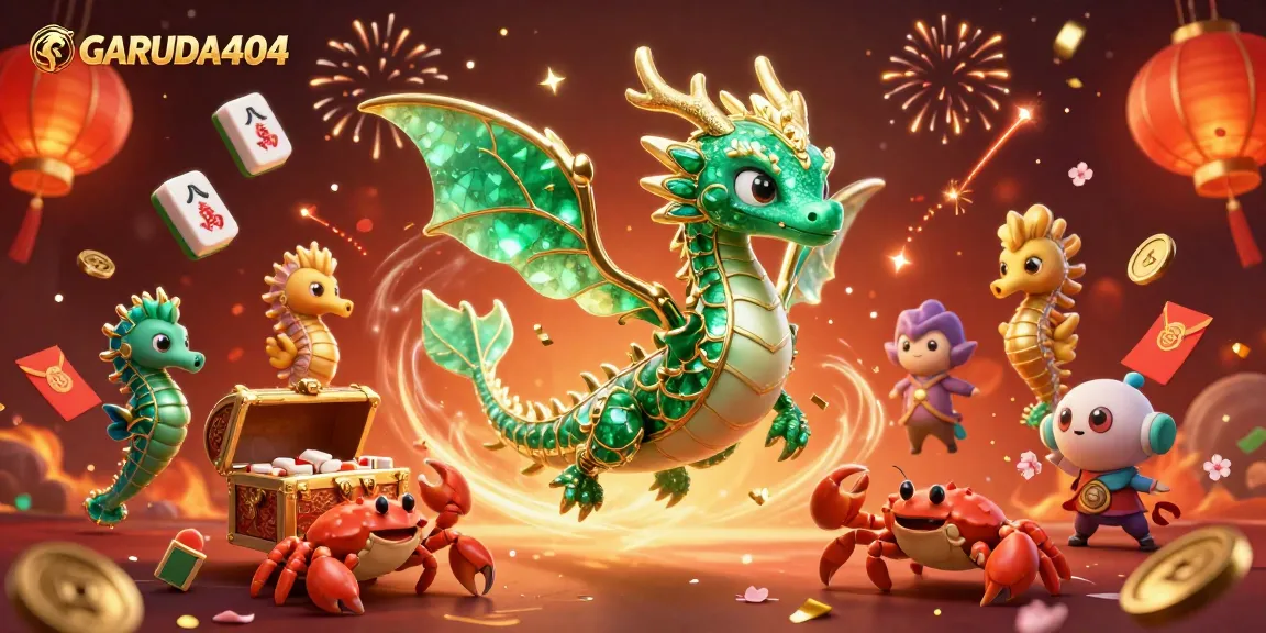 Experience the excitement of GARUDA404 with a vibrant 3D casino illustration showcasing festive gaming elements.