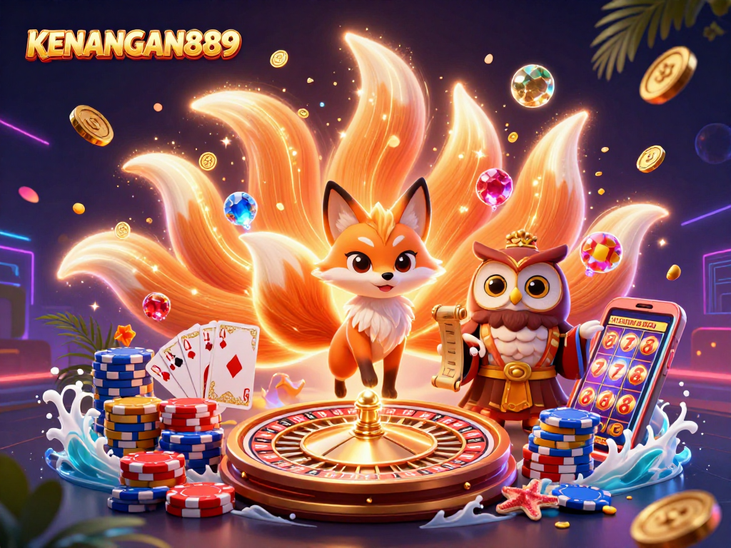 Experience the vibrant gaming world of KENANGAN889 with captivating spirits and casino elements.