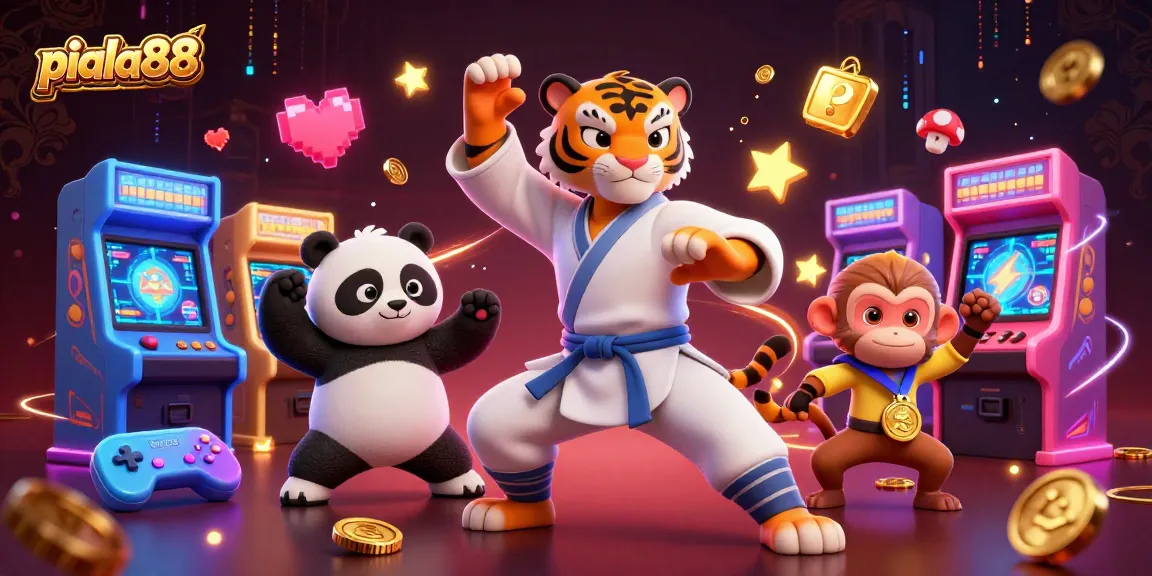 Piala88 introduces a vibrant casino world with cartoon kung fu characters and dynamic gaming elements.