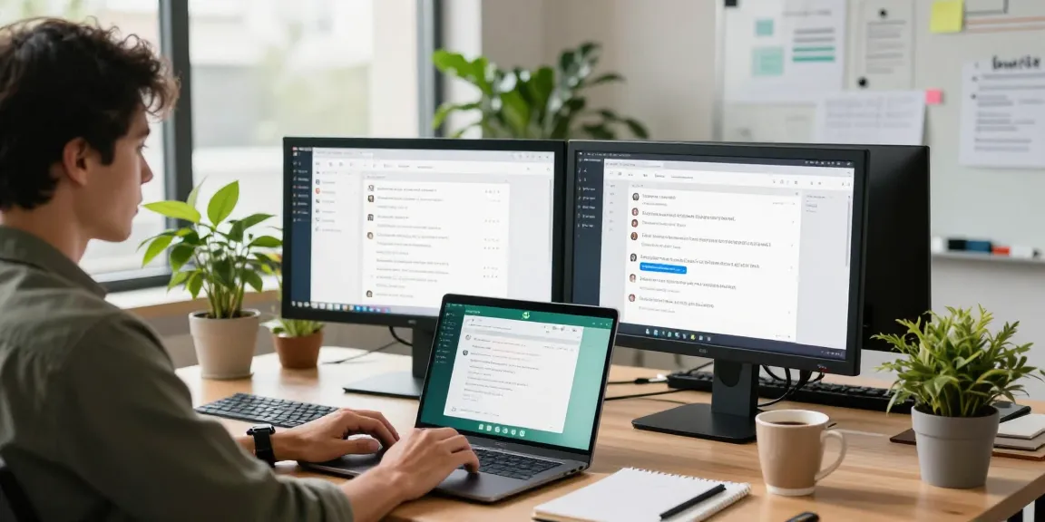 Professional user engaging with WhatsApp電腦版 in a modern workspace, enhancing productivity.