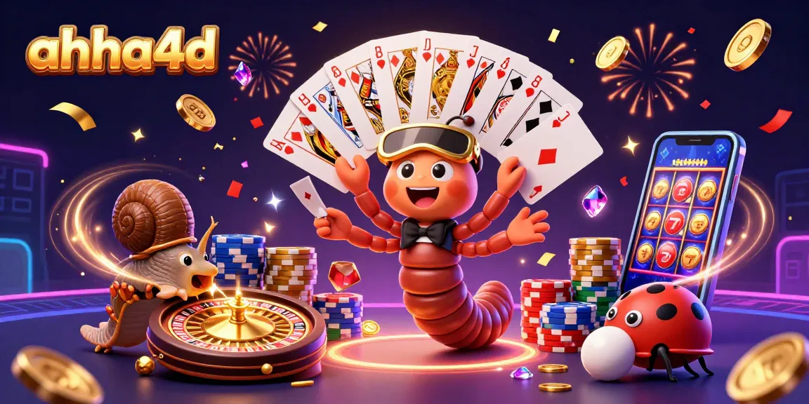 Mendapatkan kemenangan besar dengan ahha4d dalam suasana kasino yang meriah, dealer, dan chip judi.