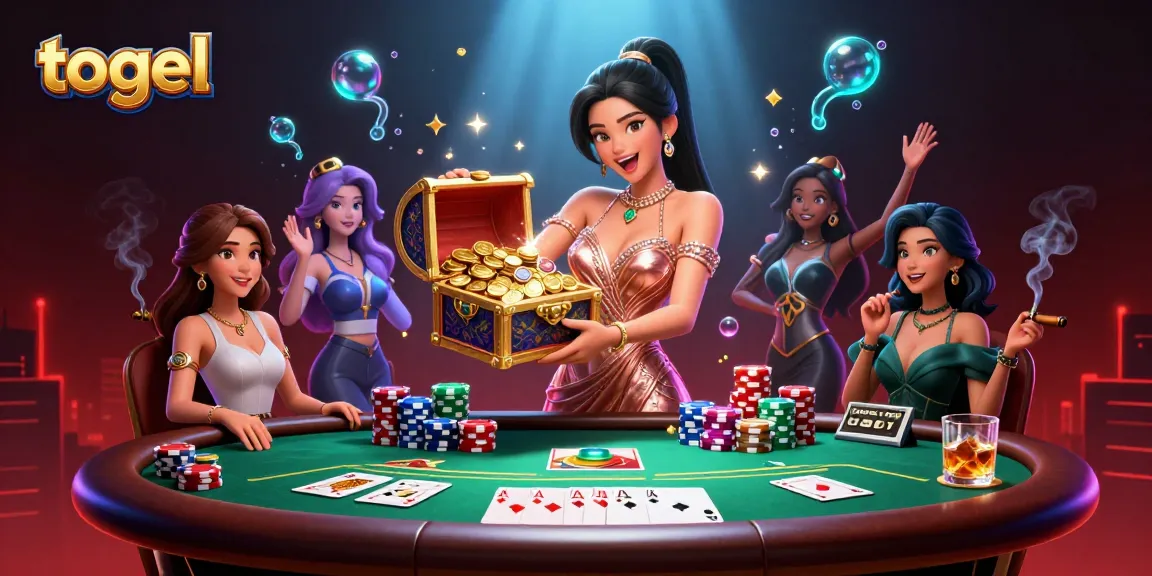 Engage in thrilling togel gameplay with vibrant poker scenes and treasures galore.