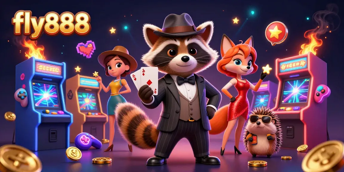 Experience the thrill of winning at fly888 with an exciting casino scene featuring animated characters.