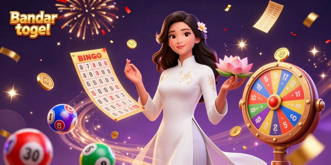 Suasana menarik yang menampilkan elemen Bandar togel, bola lotere, dan dinamika permainan yang cerah.