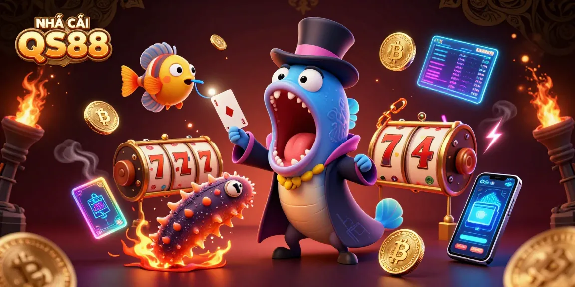Engage with NHÀ CÁI QS88's dynamic casino experience, featuring vibrant 3D characters and slot elements.