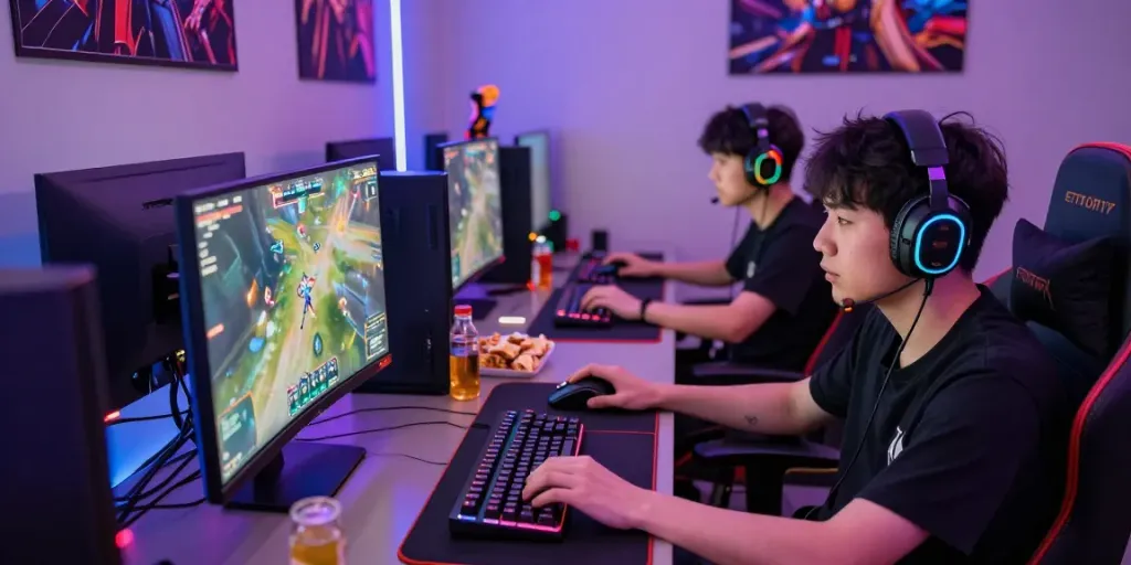 Penggemar Kediritoto bermain di lingkungan game kompetitif dengan aksesoris permainan.