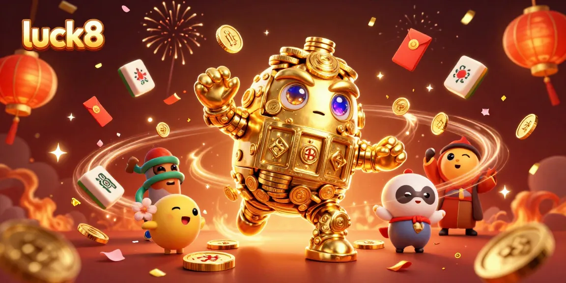 Experience luck8's thrilling casino adventure with dynamic golden golems and festive elements in action.
