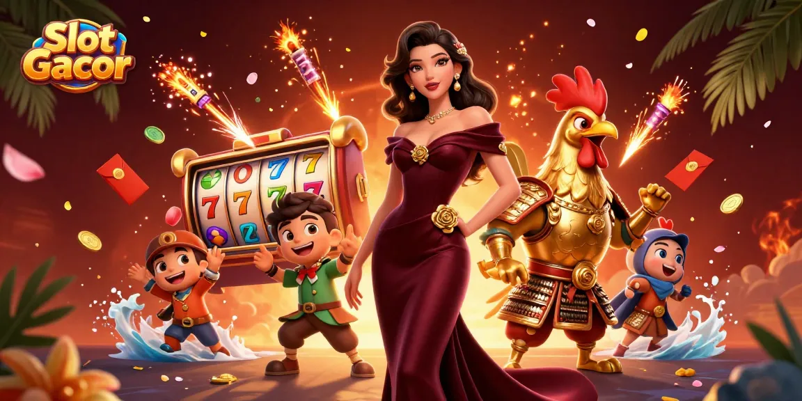Play exciting Slot Gacor games with dynamic symbols and vibrant characters in a thrilling casino atmosphere.