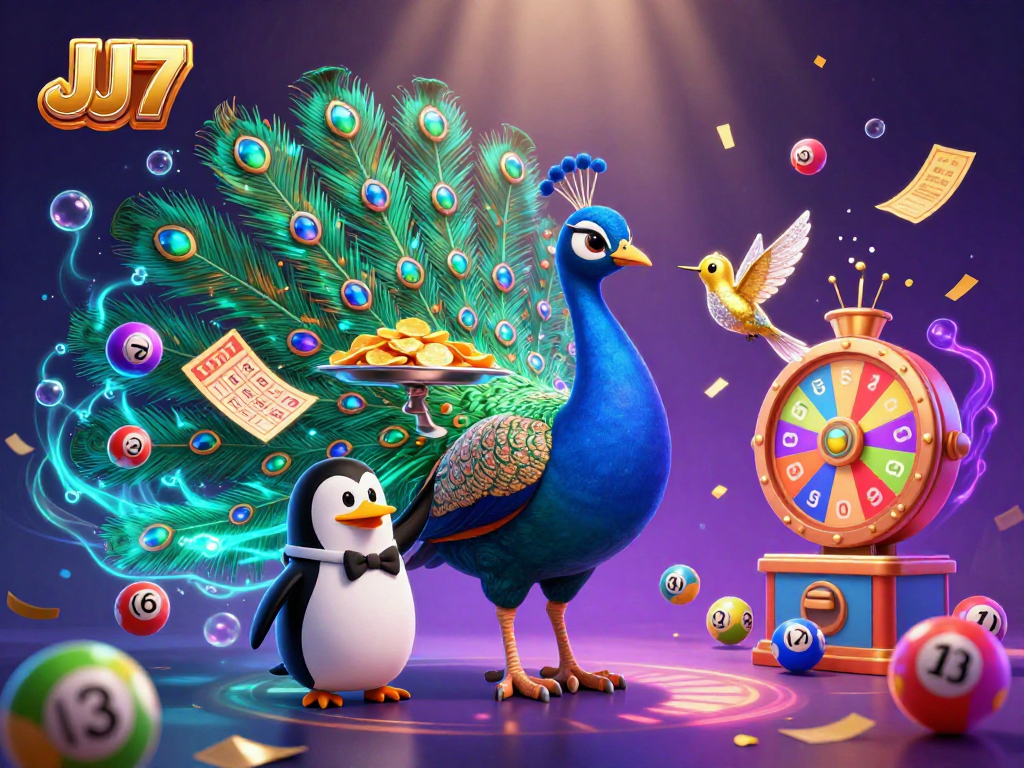 Experience the excitement at JJ77 with vibrant elements showcasing a lively casino scene full of rewards.