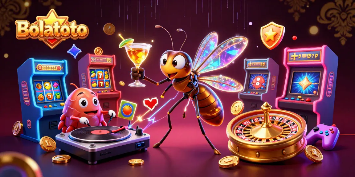 Experience Bolatoto's casino magic with a vibrant 3D illustration of unique characters and games.