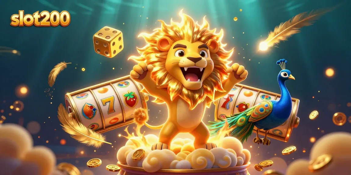 Menangkan jackpot dengan slot200, ilustrasi 3D kaya elemen judi dan peluang
