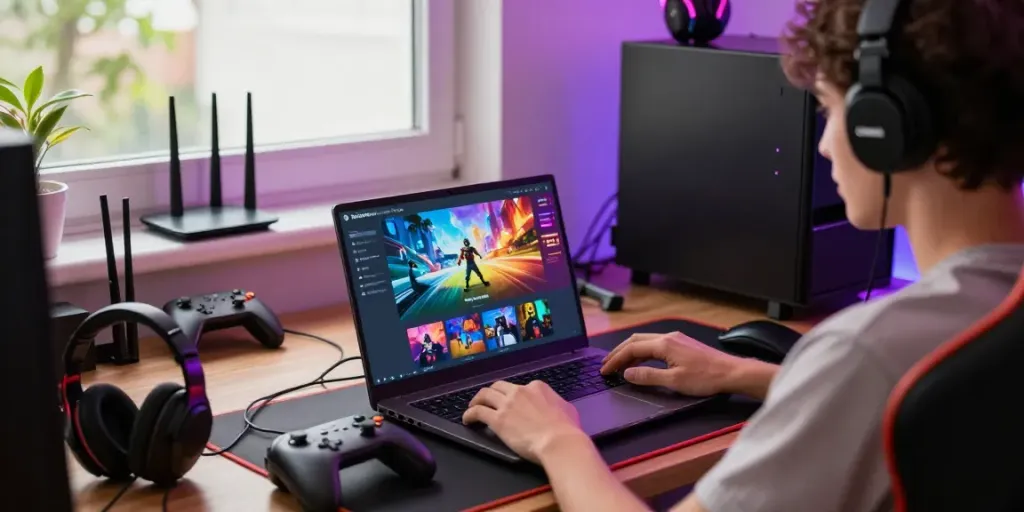Tampilan pengguna Seributoto saat bermain game online dengan antarmuka interaktif dan setup gaming modern yang nyaman.