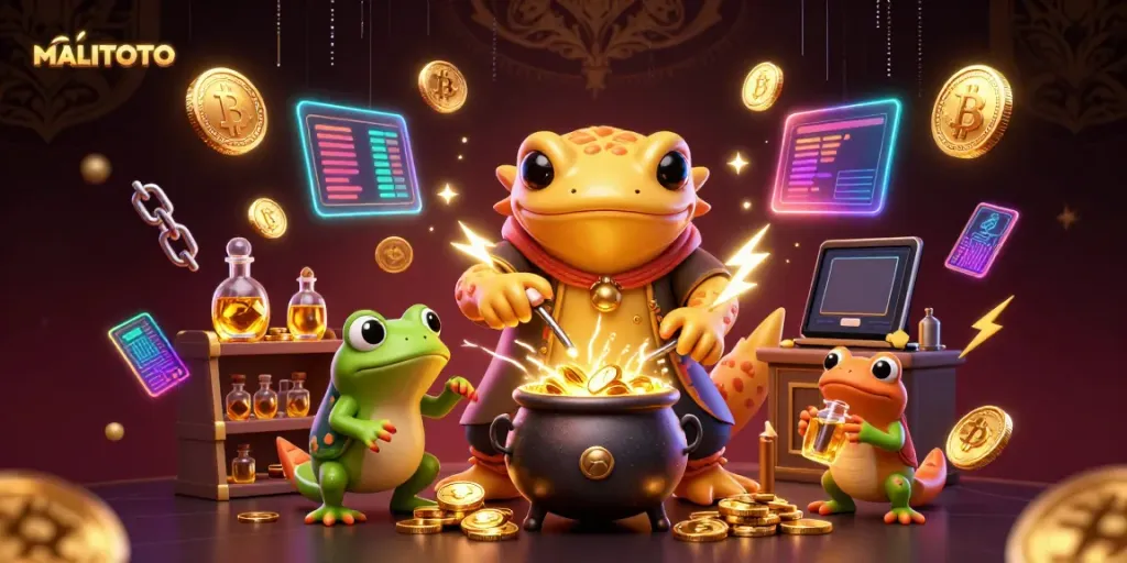 MALITOTO-inspired illustration of gold transmutation in a whimsical online casino setting.