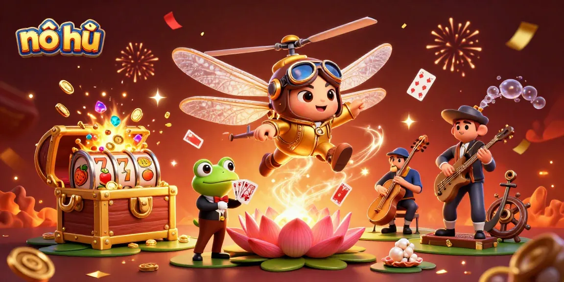 Experience thrilling nổ hũ action with vibrant characters and slot elements in a lively casino atmosphere.
