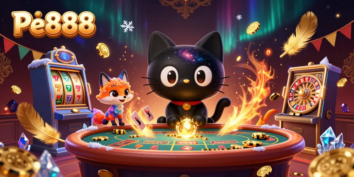 Experience the thrill at Pe888's cosmic casino universe with golden chips swirling around.